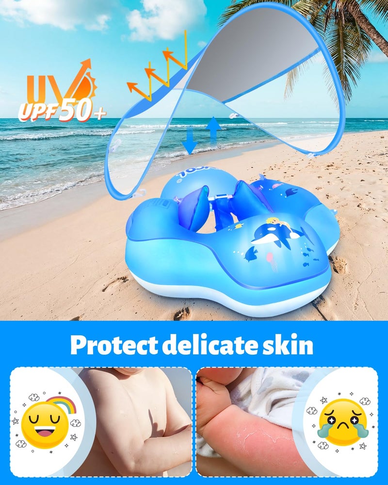 LAYCOL Baby Pool Float No Flip Over Inflatable Baby Float with Sun Protection Canopy Baby Swimming Float Baby Swim Float with Double Air Chambers Add Tail for Age of 336 Months - Image 3