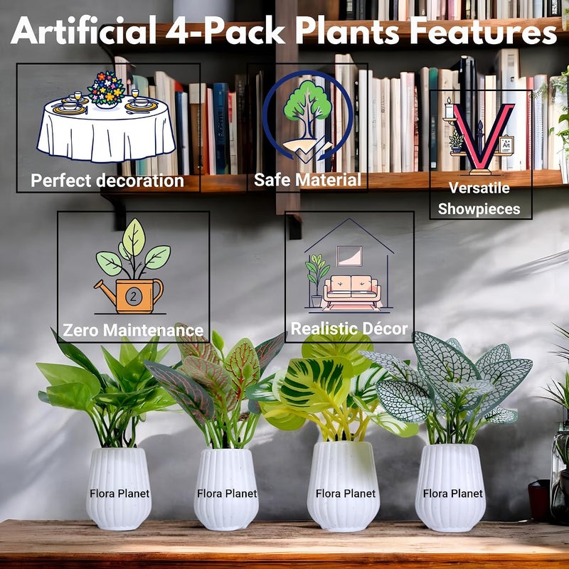 Flora Planet Artificial Plants for Home Decor – Realistic Fake Plants, Durable Plastic Wall Decor for Living Room, Bedroom, Office –Set of 4 (6x12 cm) – Perfect Indoor Greenery & Wall Decoration Items - Image 4