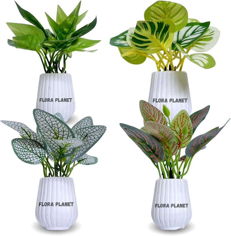 Flora Planet Artificial Plants for Home Decor – Realistic Fake Plants, Durable Plastic Wall Decor for Living Room, Bedroom, Office –Set of 4 (6x12 cm) – Perfect Indoor Greenery & Wall Decoration Items - Image 1