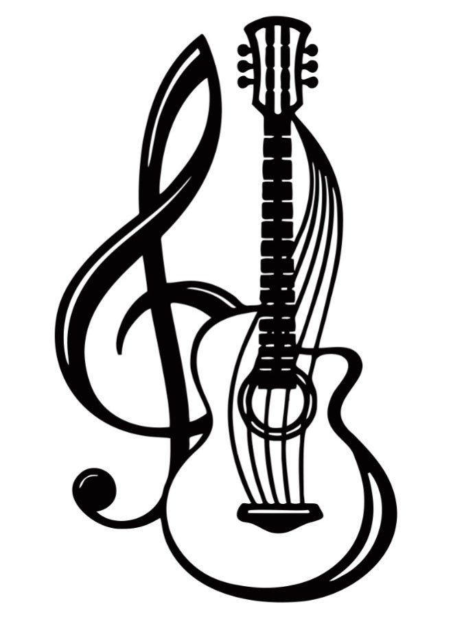MIRFA Wooden Wall Art With Self Adhesive Base - Black (Guitar & Musical Note) - Image 1
