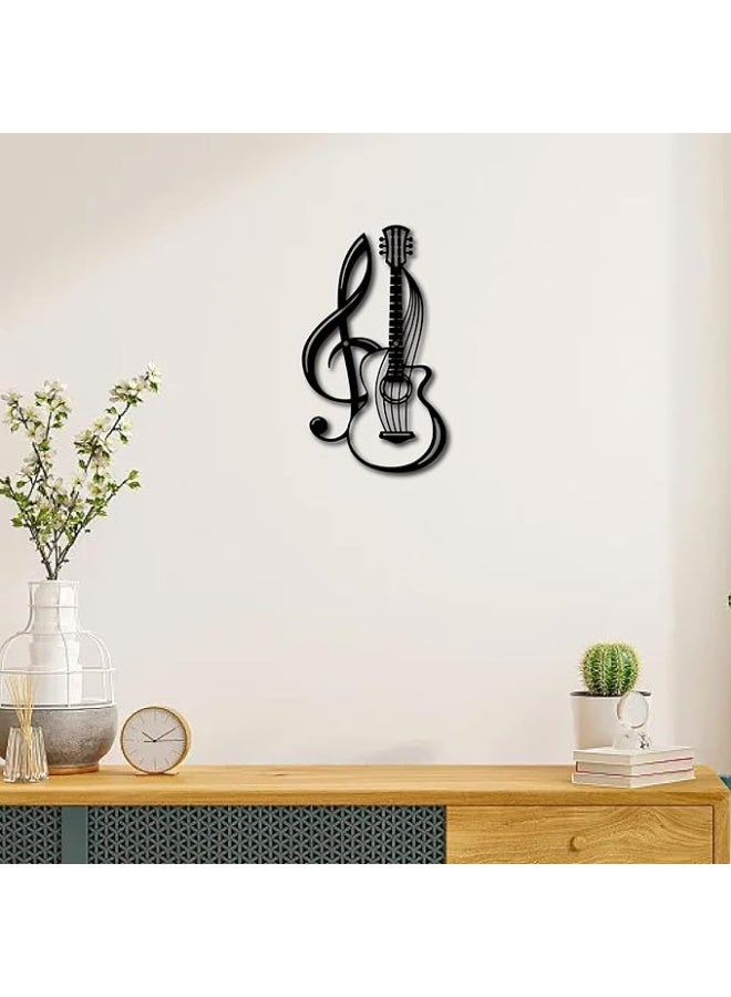MIRFA Wooden Wall Art With Self Adhesive Base - Black (Guitar & Musical Note) - Image 2