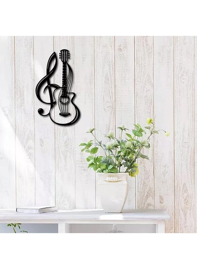 MIRFA Wooden Wall Art With Self Adhesive Base - Black (Guitar & Musical Note) - Image 3