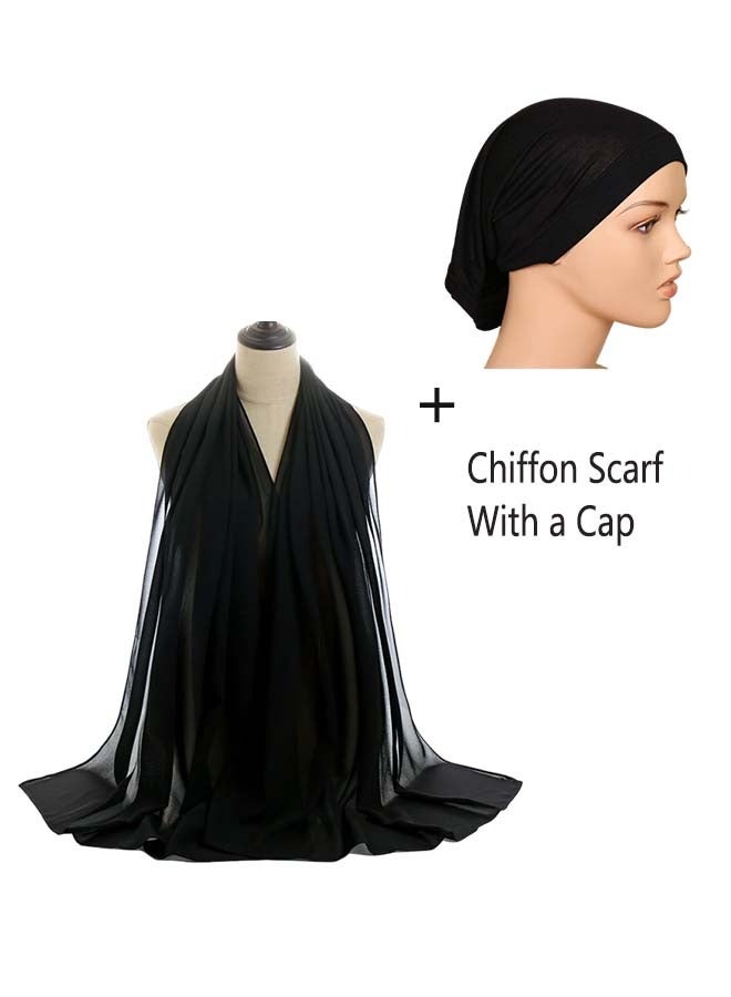 Instant Hijab Women Chiffon Hijab Set Convenient Scarf Hat All-in-One Long Scarf for Women Daily Wear  - Image 3