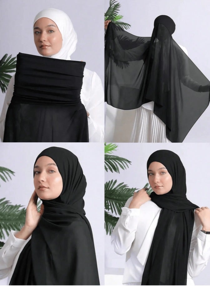 Instant Hijab Women Chiffon Hijab Set Convenient Scarf Hat All-in-One Long Scarf for Women Daily Wear  - Image 2