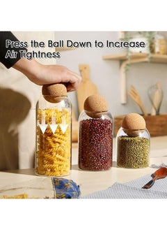 Happy Home Set of 3 Glass Storage Jars, Home Storage Bottle, Kitchen Storage Jars, Spice Jars Set with Wooden Lid Ball (500ml-800ml-1200ml)  - Image 3