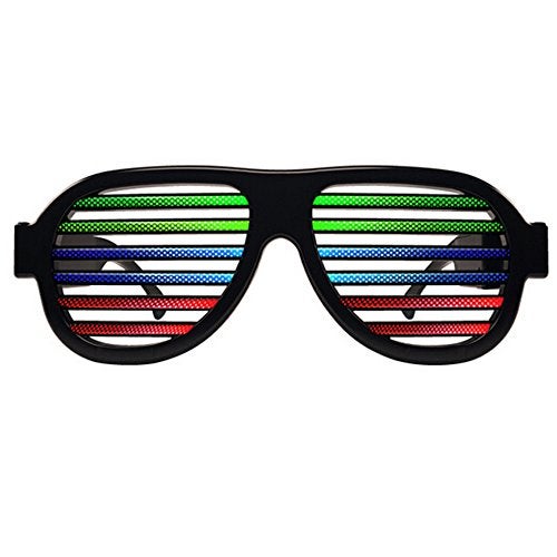 GS GLOWSEEN Light Up Shutter Glasses Sound Reactive - USB Rechargeable Rave Glasses - Black - Image 1