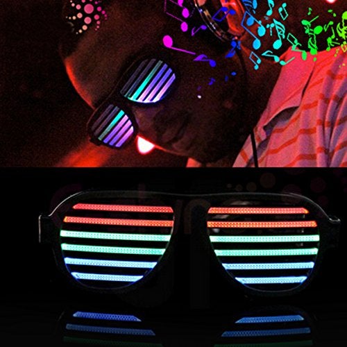 GS GLOWSEEN Light Up Shutter Glasses Sound Reactive - USB Rechargeable Rave Glasses - Black - Image 3