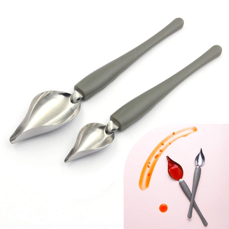 Professional Small Precision Culinary Drawing Decorating Spoons Set2 Pcs Multiuse Stainless Steel Chef Culinary Drawing Spoons for Decorative PlatesCakeDessert with Comfortable Handle