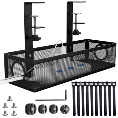 Climberty® Adjustable Under Desk Cable Organizer Rack, Screw-fixed, Holder for Power Cord Extension & Network Cable, Black - Image 1