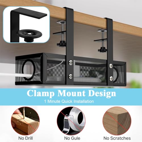 Climberty® Adjustable Under Desk Cable Organizer Rack, Screw-fixed, Holder for Power Cord Extension & Network Cable, Black - Image 4