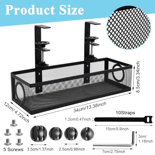 Climberty® Adjustable Under Desk Cable Organizer Rack, Screw-fixed, Holder for Power Cord Extension & Network Cable, Black - Image 2