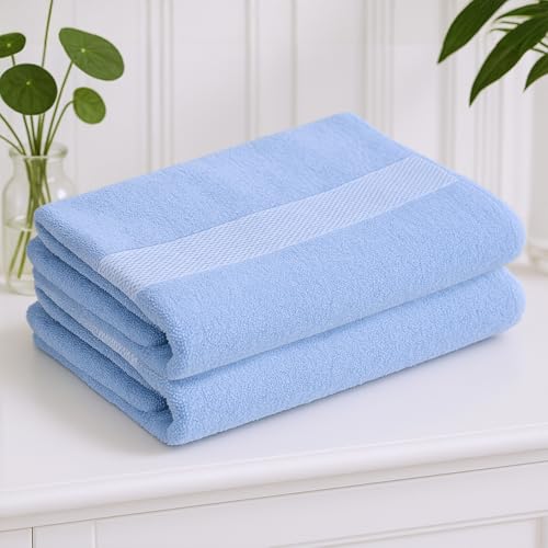 Earthy Fables Nebula Bath Towel – Pure Carded Cotton, Soft, Absorbent, Quick Dry & Skin-Friendly Towel, 140 x 70 cm, 400 GSM, Set of 2 – Sky Blue - Image 1