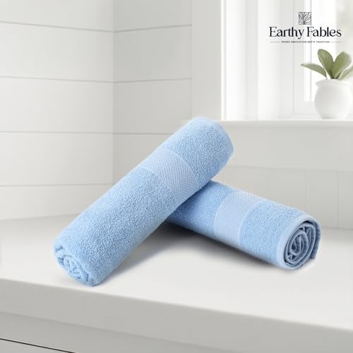 Earthy Fables Nebula Bath Towel – Pure Carded Cotton, Soft, Absorbent, Quick Dry & Skin-Friendly Towel, 140 x 70 cm, 400 GSM, Set of 2 – Sky Blue - Image 3