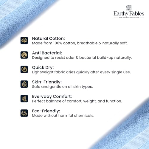 Earthy Fables Nebula Bath Towel – Pure Carded Cotton, Soft, Absorbent, Quick Dry & Skin-Friendly Towel, 140 x 70 cm, 400 GSM, Set of 2 – Sky Blue - Image 4