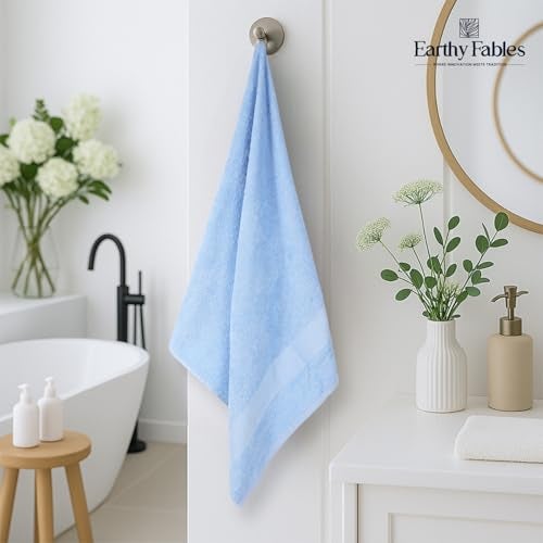 Earthy Fables Nebula Bath Towel – Pure Carded Cotton, Soft, Absorbent, Quick Dry & Skin-Friendly Towel, 140 x 70 cm, 400 GSM, Set of 2 – Sky Blue - Image 2
