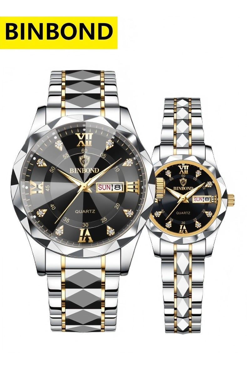 بينبوند الرجال والسيدات كوارتز ووتش أزياء فاخرة للماء ووتش الفولاذ المقاوم للصدأ الأعمال المعصم ووتش - Image 1