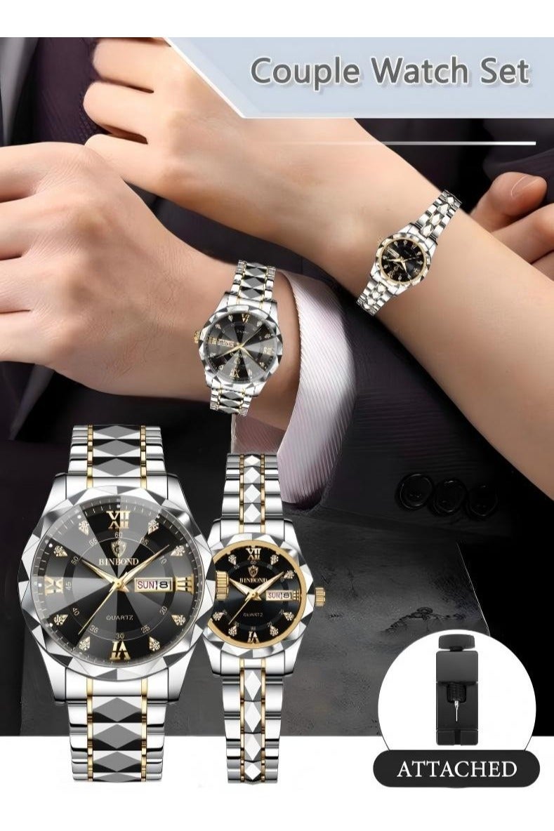 بينبوند الرجال والسيدات كوارتز ووتش أزياء فاخرة للماء ووتش الفولاذ المقاوم للصدأ الأعمال المعصم ووتش - Image 2