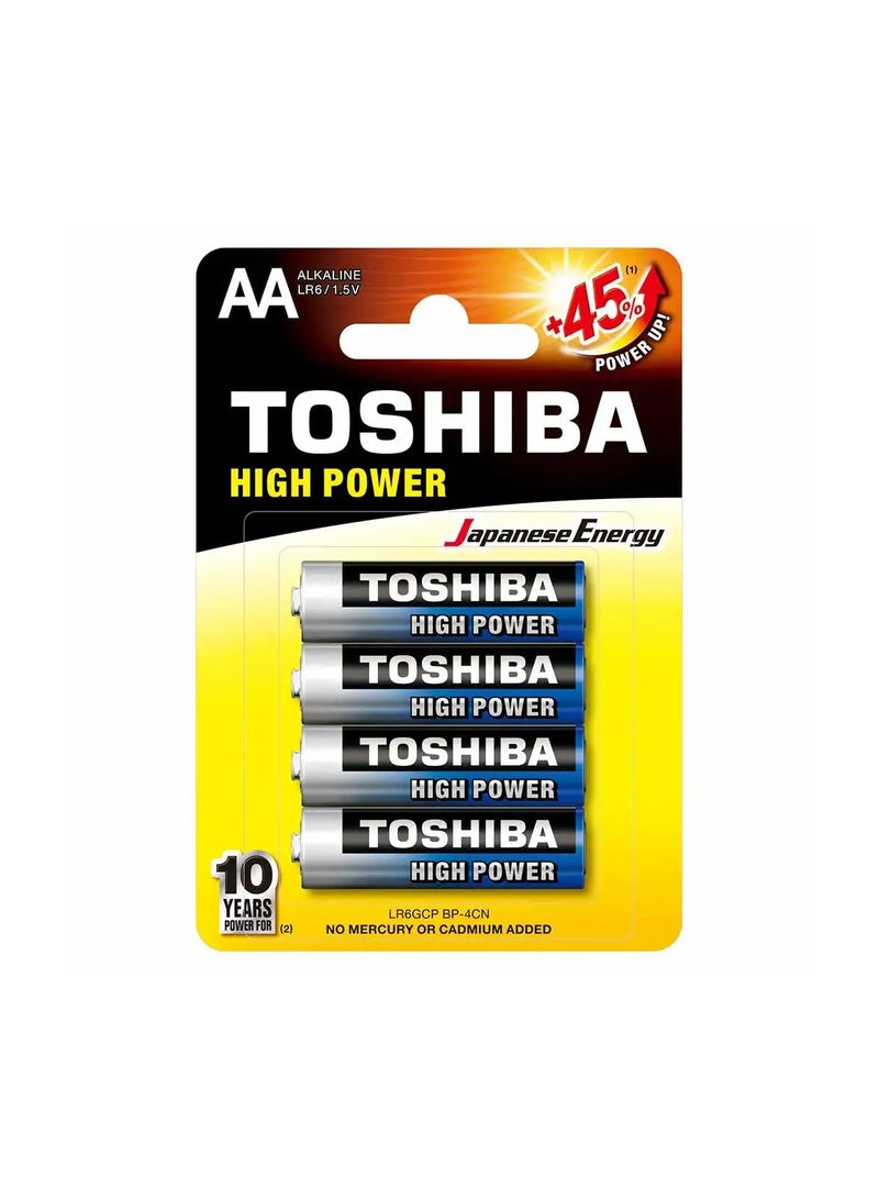 Toshiba Vibration Resistance High Power Alkaline Aa Battery Pack Of 4 Pcs