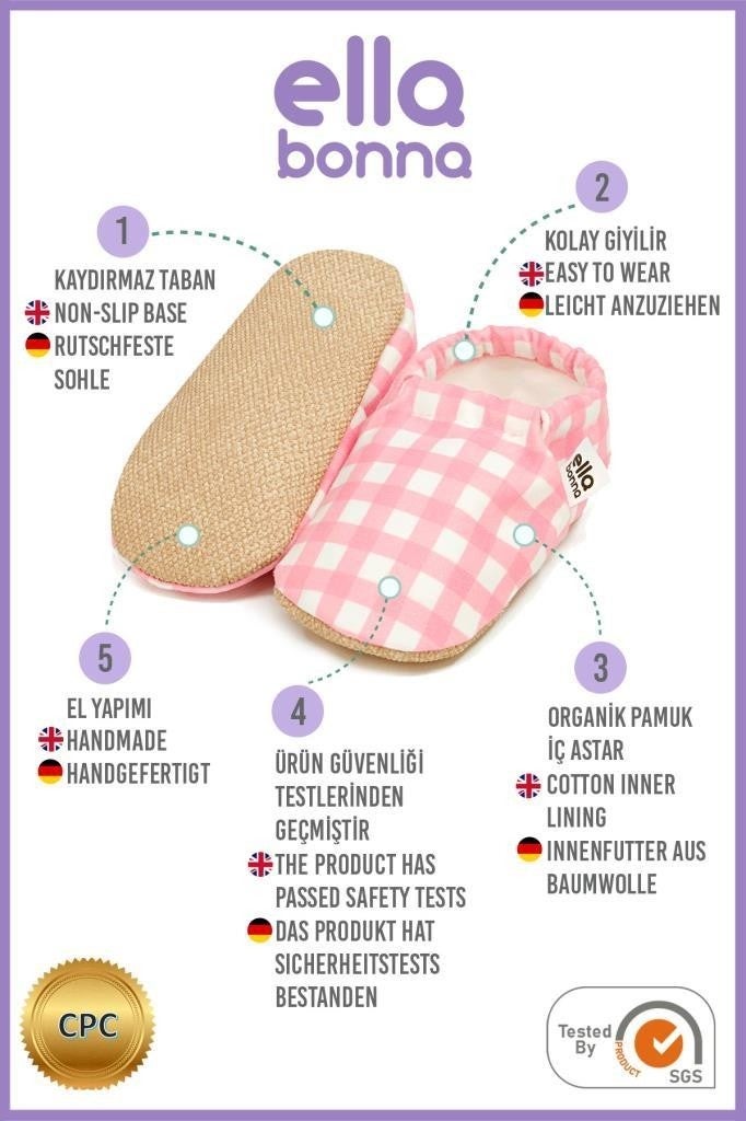 Ella Bonna Patterned Baby Booties, Non-Slip Sole, Home Nursery Shoes Slippers, Pink Striped  - Image 4