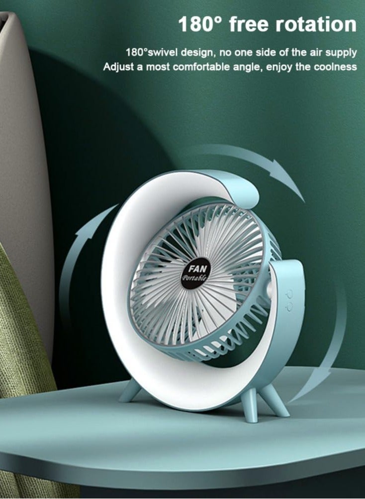 مروحة مكتب USB مزودة بإضاءة RGB مزاجية، مروحة طاولة محمولة هادئة بثلاث سرعات، مروحة قابلة لإعادة الشحن ببطارية 1800 مللي أمبير، مروحة مكتب قابلة للتعديل بزاوية 180 درجة، مروحة صغيرة للمنزل والمكتب وغرفة النوم والأماكن الخارجية (أزرق) - Image 2