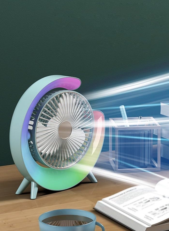 مروحة مكتب USB مزودة بإضاءة RGB مزاجية، مروحة طاولة محمولة هادئة بثلاث سرعات، مروحة قابلة لإعادة الشحن ببطارية 1800 مللي أمبير، مروحة مكتب قابلة للتعديل بزاوية 180 درجة، مروحة صغيرة للمنزل والمكتب وغرفة النوم والأماكن الخارجية (أزرق) - Image 4
