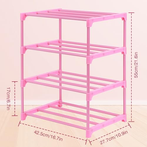 HITHIM 4-Tier Free Standing Shoe Racks for 6-8 Pairs Shoe Storage,Kids Shoe Racks for Small Place,Lightweight Stackable Shoe Shelf Organizer for Entryway, Doorway and Closet,Pink - Image 3