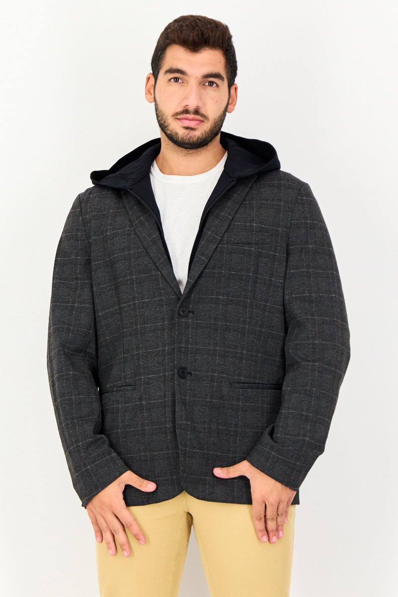 Celio Men Slim Fit Long Sleeve Plaid Hooded Blazer, Multicolor - Image 1