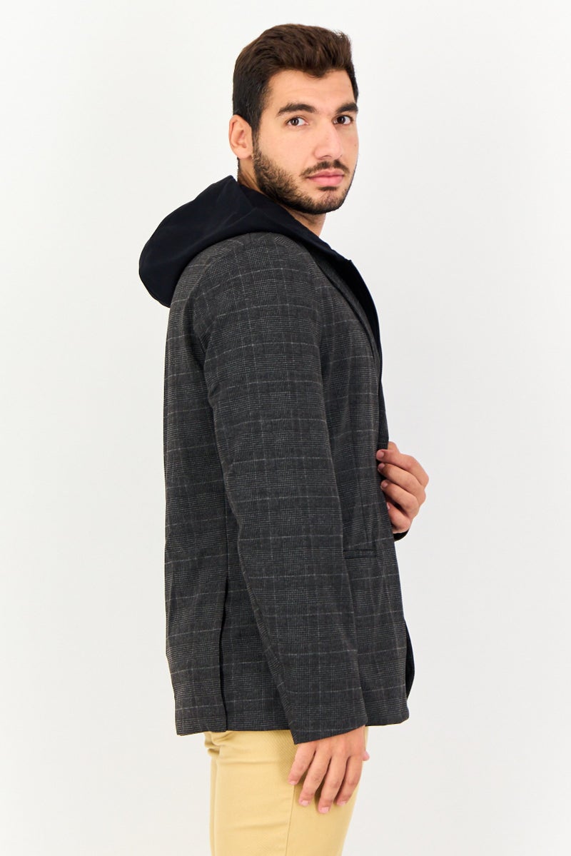 Celio Men Slim Fit Long Sleeve Plaid Hooded Blazer, Multicolor - Image 3