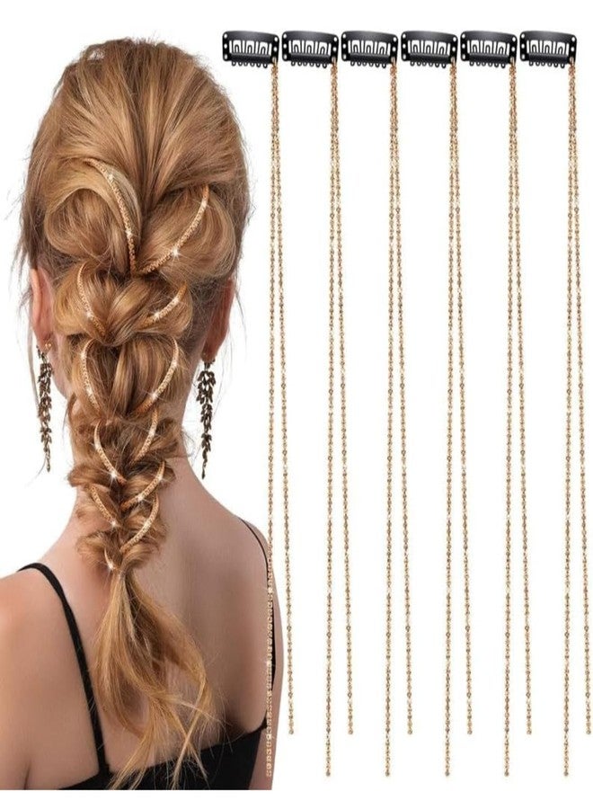 Shidara 6 pcs Chains Accessories, Extensions Pearl Hair Clip Hair Pins Gems Rhinestones for Braids for Women(Gold) - Image 1