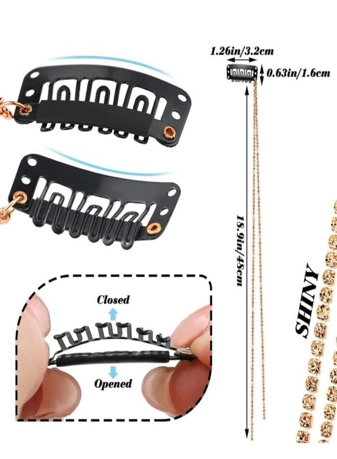 Shidara 6 pcs Chains Accessories, Extensions Pearl Hair Clip Hair Pins Gems Rhinestones for Braids for Women(Gold) - Image 3