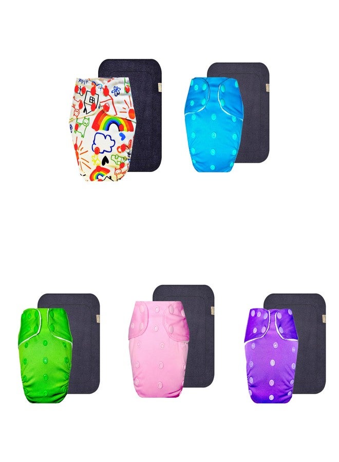 Dumbledo Premium Cloth Diaper with Gray Insert (Pack of 5) | Snug Fit | Leakproof | Adjustable Snaps | Designed by Moms | 3 Months - 3 Years | Unisex Baby - Image 1