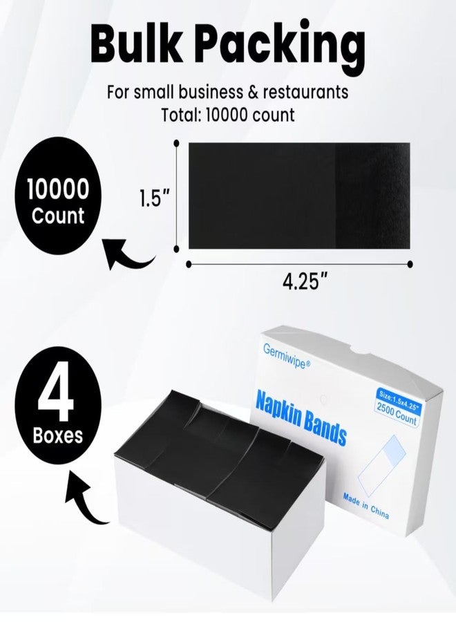 Germiwipe Pack of 10,000 Black Paper Napkin Bands Self Adhesive, 1.5x4.25 Inch Silverware Wraps Band Paper Napkin Rings for Restaurant, Party, Wedding, (4 Boxes x 2,500) - Image 2