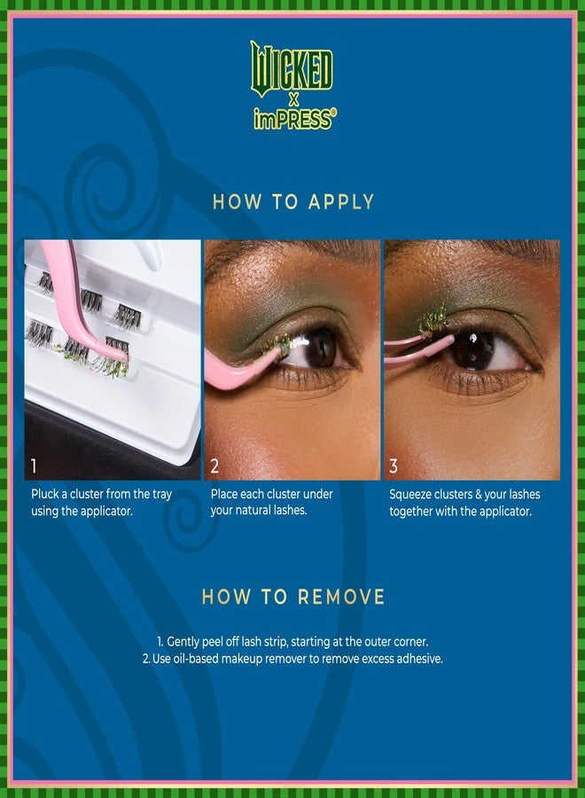 Impress WICKED X imPRESS Press On Self Adhesive Eyelashes, ‘Fantabulous’, 8mm-10mm Medium Volume Press On Lashes, Purple Glitter, No Glue Needed, 12 Lash Clusters & Non-Stick Mini Applicator - Image 2