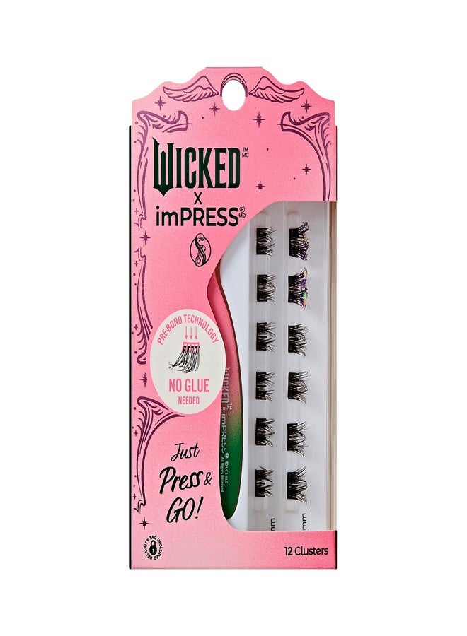 Impress WICKED X imPRESS Press On Self Adhesive Eyelashes, ‘Fantabulous’, 8mm-10mm Medium Volume Press On Lashes, Purple Glitter, No Glue Needed, 12 Lash Clusters & Non-Stick Mini Applicator - Image 1
