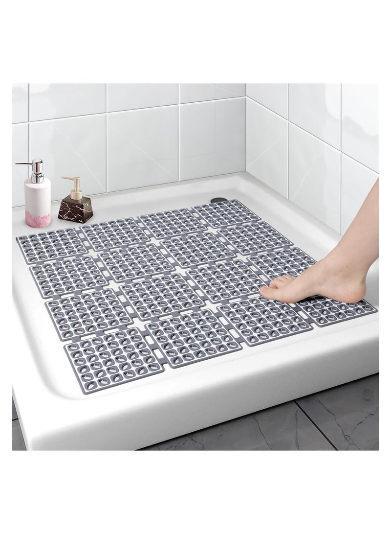 Captaintech Non Slip Square Shower Mat with Suction Cups Antibacterial TPE Mat for Kids and Elderly Machine Washable 24x24 inch Grey Ideal for Bathroom Kitchen Pool - Image 1
