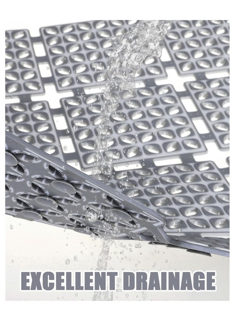 Captaintech Non Slip Square Shower Mat with Suction Cups Antibacterial TPE Mat for Kids and Elderly Machine Washable 24x24 inch Grey Ideal for Bathroom Kitchen Pool - Image 4