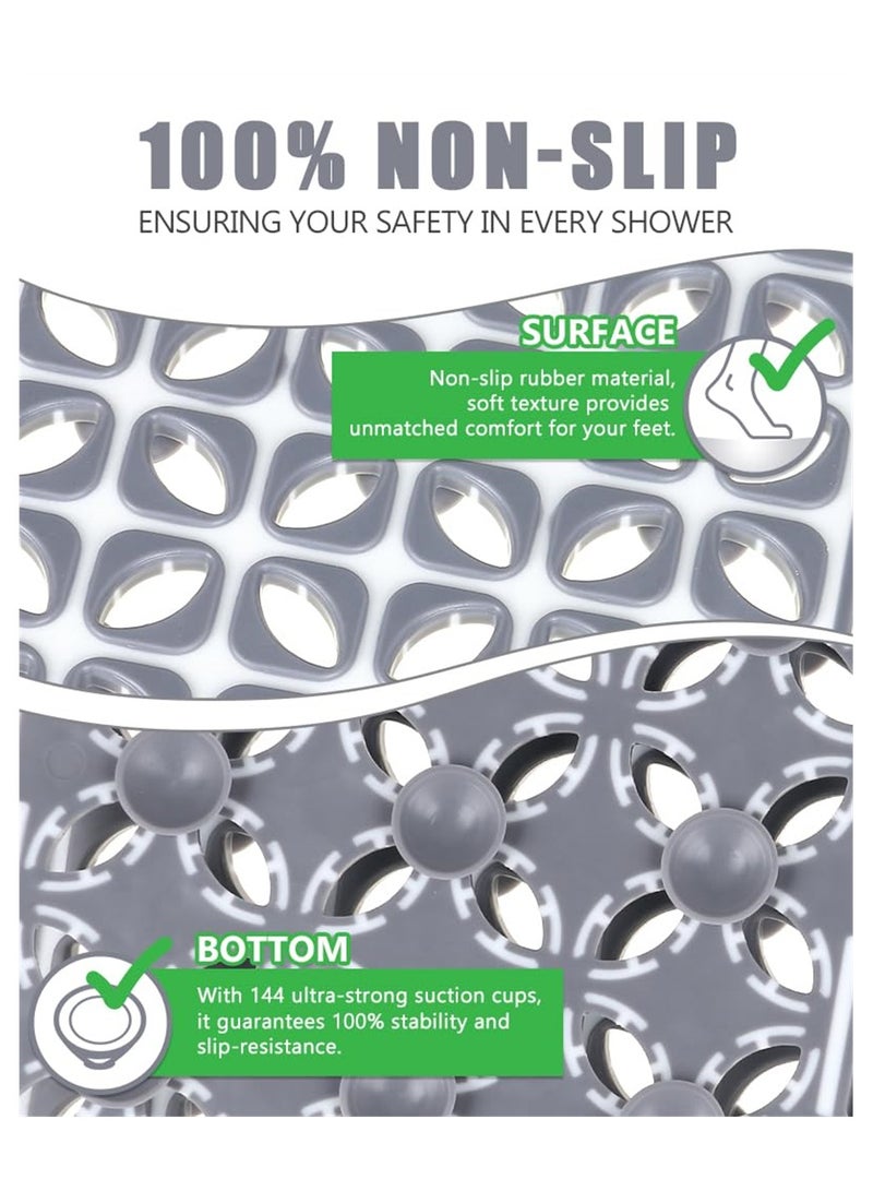 Captaintech Non Slip Square Shower Mat with Suction Cups Antibacterial TPE Mat for Kids and Elderly Machine Washable 24x24 inch Grey Ideal for Bathroom Kitchen Pool - Image 2