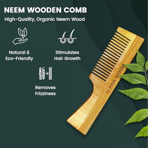 Pink Woolf Wooden Neem Comb for Women Hair Growth | Wide Tooth Detangler & Anti-Static Katchhi Neem Comb | Gentle on Scalp, Natural Wood Hair Comb for Smooth, Strong & Healthy Haircare, Pack Of 2 - Image 5