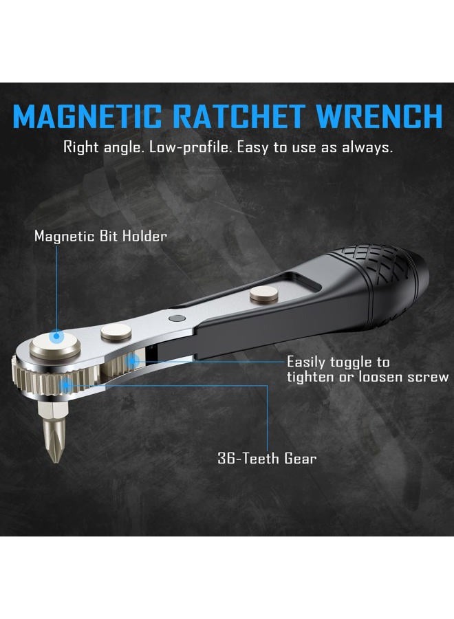 GreaTalent 37pc Mini Ratchet Wrench Screwdriver Bit Set with 1/4 inch S2 Steel Bits, 36-Tooth, Magnetic Bit Holder Quick Release, Low Profile 90 Degree Right Angle Offset Reversible Drive Handle - Image 3