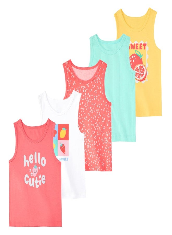 Garanimals Baby & Toddler Girl Fruit Tank Tees - Kid's Sleeveless Tank Top - Size 3T - Pink, Blue, White, Yellow - 5 Pack - Image 1