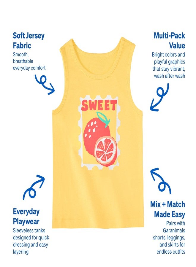 Garanimals Baby & Toddler Girl Fruit Tank Tees - Kid's Sleeveless Tank Top - Size 3T - Pink, Blue, White, Yellow - 5 Pack - Image 3