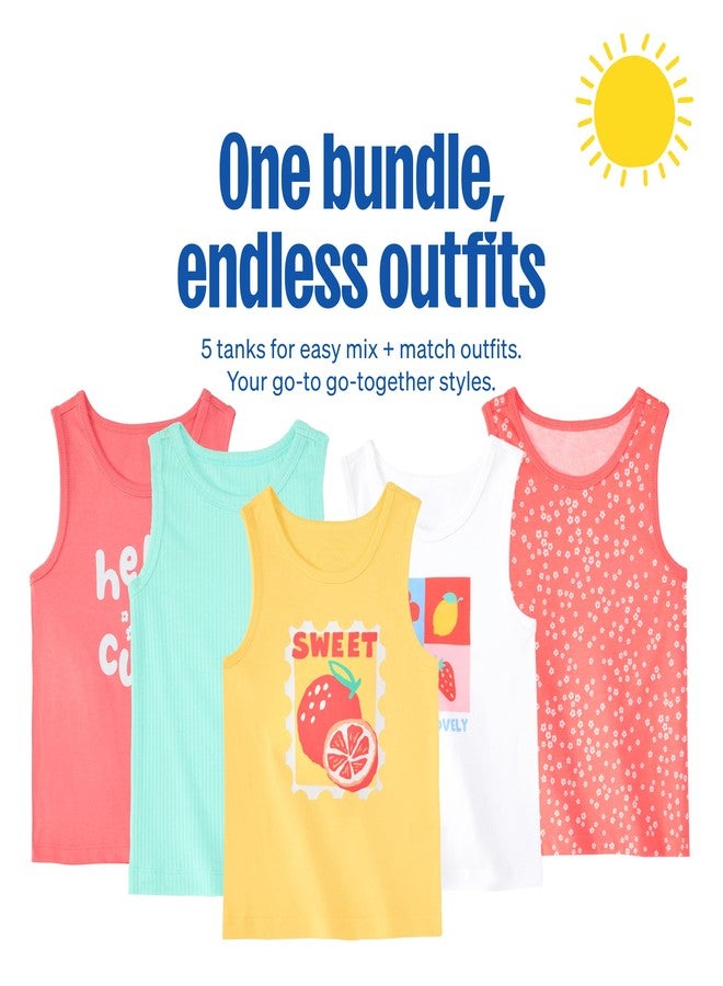 Garanimals Baby & Toddler Girl Fruit Tank Tees - Kid's Sleeveless Tank Top - Size 3T - Pink, Blue, White, Yellow - 5 Pack - Image 4