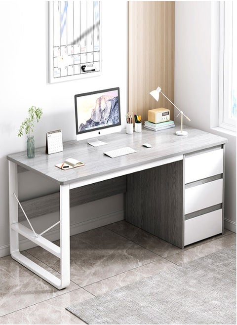 Computer Desk with 3 Drawer and Storage Shelves, Home Office Desk with File Drawer and Cabinet, Writing Study Table with Long Monitor Stand, Executive Desk