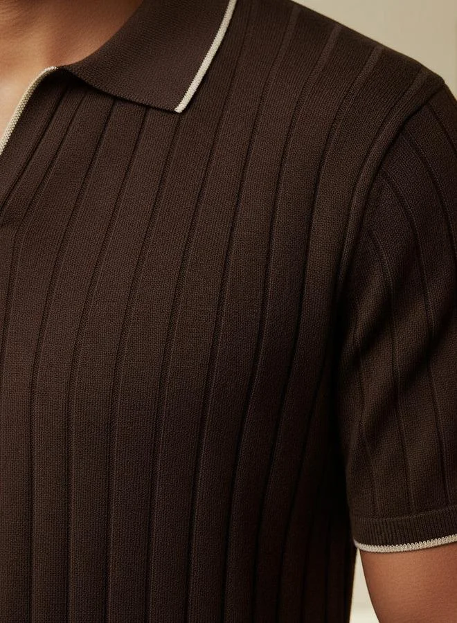 سبلاش فيڤ تيشيرت بولو مضلع بأكمام قصيرة للرجال