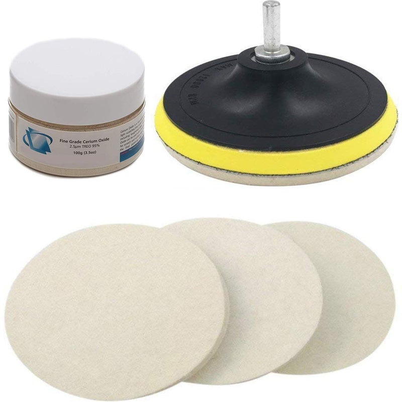DIY Crafts 1 Set, 3" inch Combo Cleaning Set, 100 Grm Cerium Oxide + Backing Pad + Universal Nut + Wool Polisher Polishing Clean Buffing Pad (1 Set, 3" inch Combo Cleaning Set) - Image 3