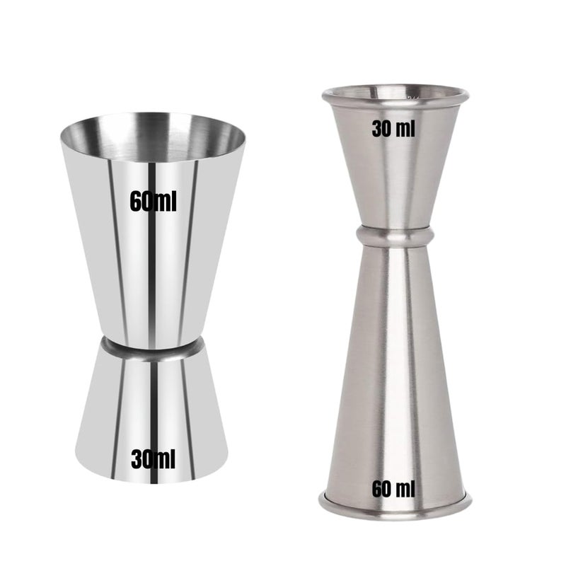 MAXONIC Double Sided Cocktail Jigger Set, 30ml/60ml Stainless Steel Peg Measurer, Damru and Tall Design Set of 2 (Combo 3) - Image 1