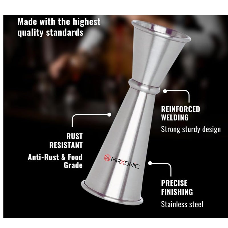MAXONIC Double Sided Cocktail Jigger Set, 30ml/60ml Stainless Steel Peg Measurer, Damru and Tall Design Set of 2 (Combo 3) - Image 3