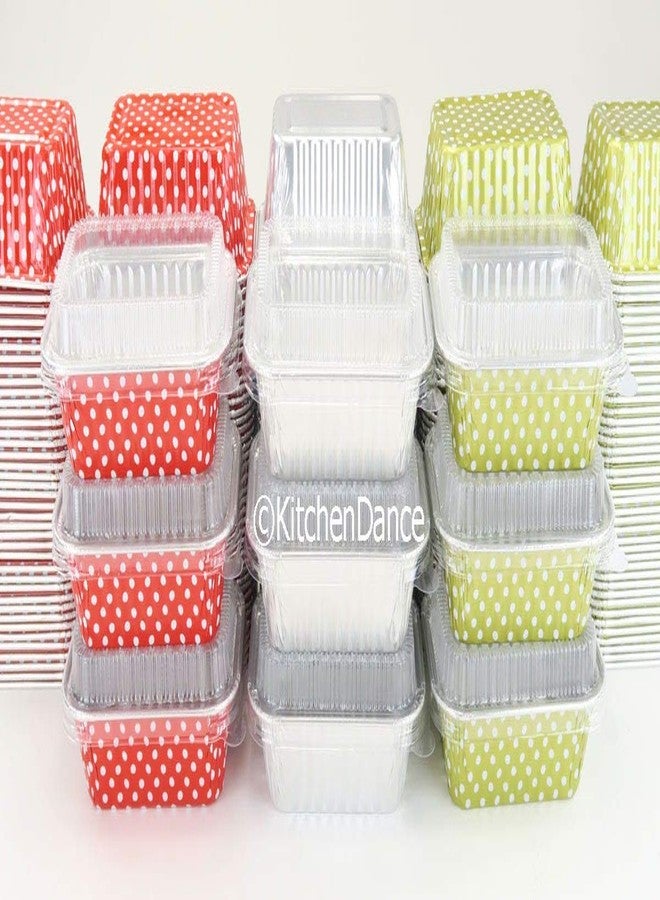 KitchenDance.com KitchenDance Disposable Aluminum Mini 6 ounce Individual Sized Loaf Pans #4004 Color & Lid Options (Gold Polka Dot- With Lids, 100) - Image 3