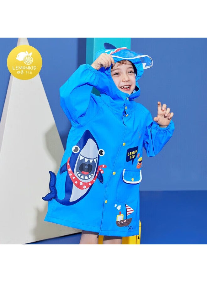 Lemonkid Children's Raincoat, Boys And Girls Baby Poncho Style Rainwear For Elementary School Students, Karl Funny Pirate Shark Design, Size M - Image 1