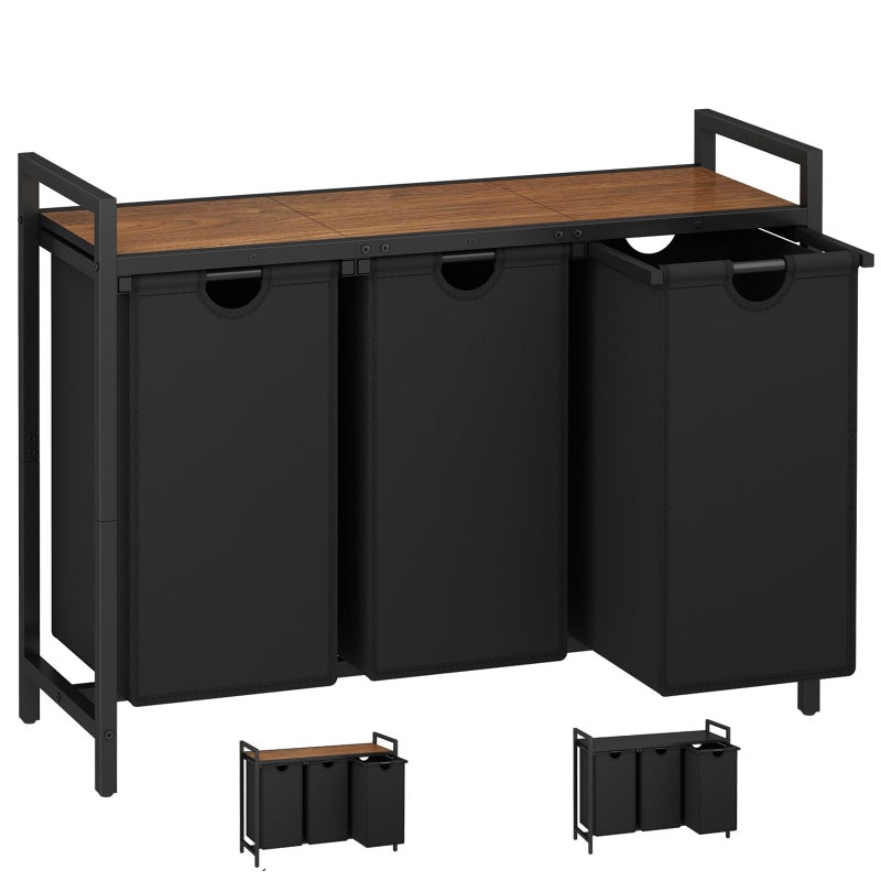 Laundry Hamper Two Color 3 Section Laundry Basket with 3 Removable Laundry Sorter Bags and Top Shelf Clothes Hamper for Laundry Room Bathroom